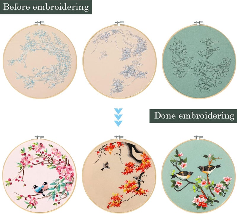 Santune 3 Pack Embroidery Kit for Adults Cross Stitch Kits for Beginners with Bird Patterns,3 Instructions,1 Hoop,Threads and 6 Needles,Hand Needlepoint Sets for Women - Image 4